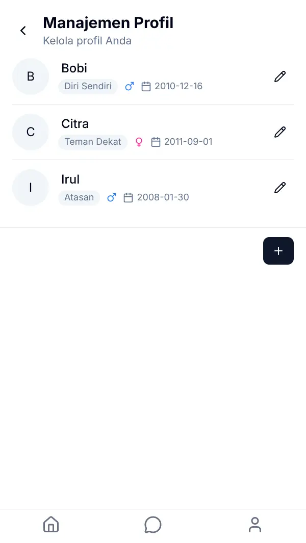 Screenshot halaman profil dan birth chart