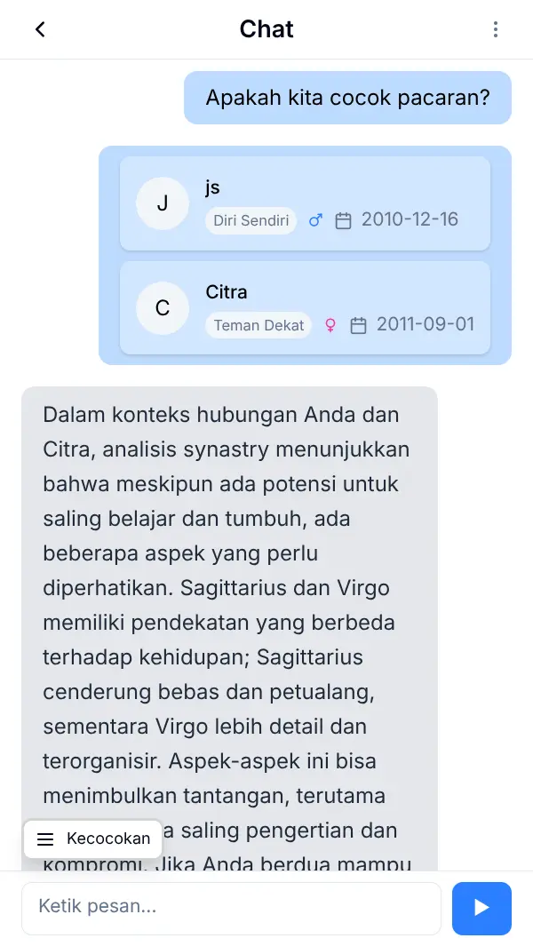 Screenshot synastry dan relationship compatibility